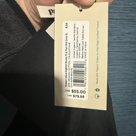 Pact Organic Cotton Fit & Flare Dress Blocked Nightfall Blooms Large NWT - Picture 2 of 9